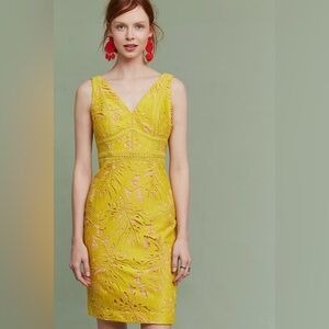 Anthropologie Maeve Gardenia
Lace Column Dress, Yellow, Size 6